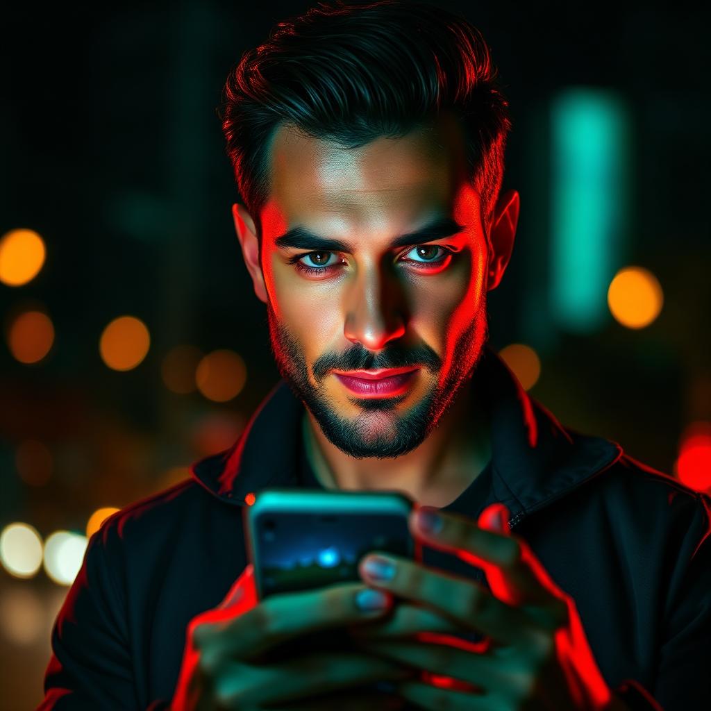 Hombre confiado revisando mensajes en una app de citas